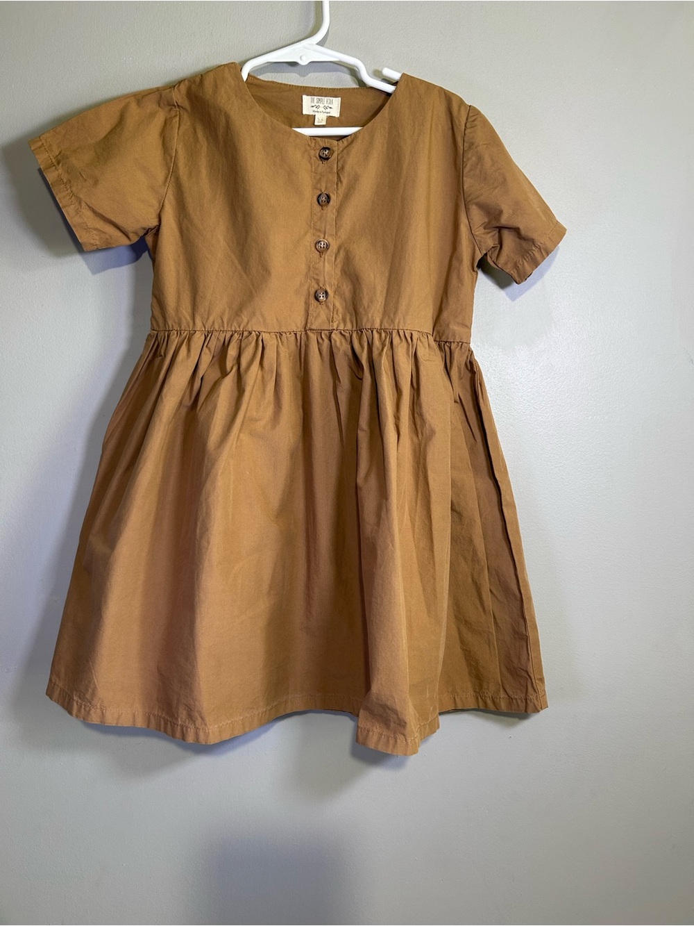 The Simple Folk Girls 5-6 Camel Brown Cotton Button Prairie Dress NWOT